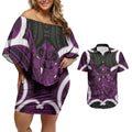 Waiporoporo Aotearoa Atua Tumatauenga Personalised Couples Matching Off Shoulder Short Dress and Hawaiian Shirt Maori God Of War Tiki With Taiaha
