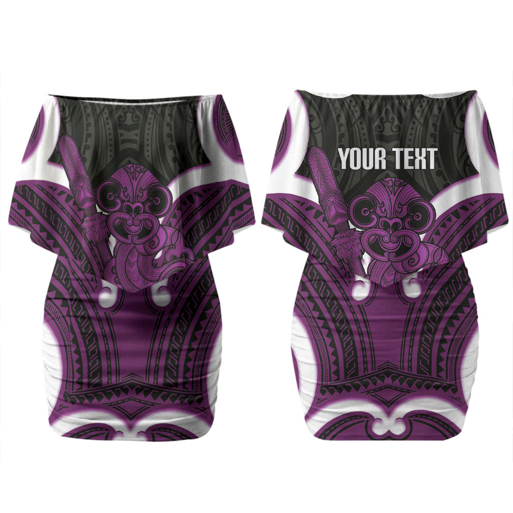Waiporoporo Aotearoa Atua Tumatauenga Personalised Couples Matching Off Shoulder Short Dress and Hawaiian Shirt Maori God Of War Tiki With Taiaha