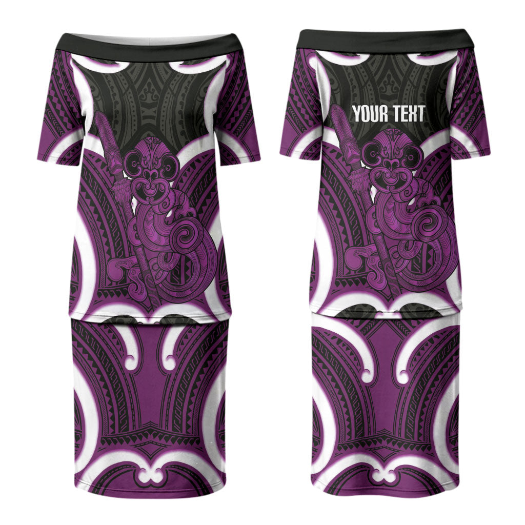 Waiporoporo Aotearoa Atua Tumatauenga Personalised Couples Matching Puletasi and Hawaiian Shirt Maori God Of War Tiki With Taiaha
