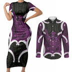 Waiporoporo Aotearoa Atua Tumatauenga Personalised Couples Matching Short Sleeve Bodycon Dress and Long Sleeve Button Shirt Maori God Of War Tiki With Taiaha