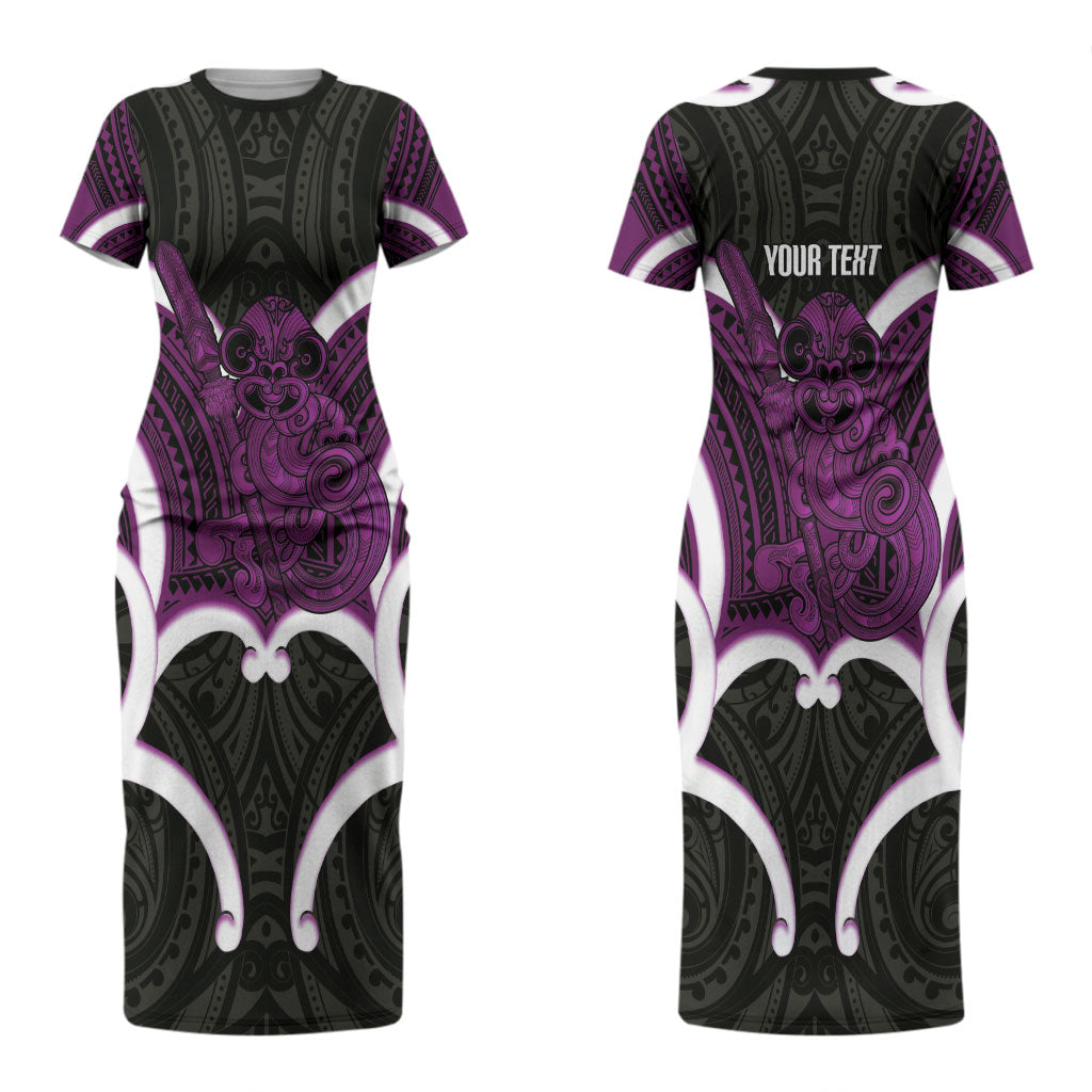 Waiporoporo Aotearoa Atua Tumatauenga Personalised Couples Matching Short Sleeve Bodycon Dress and Long Sleeve Button Shirt Maori God Of War Tiki With Taiaha