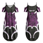 Waiporoporo Aotearoa Atua Tumatauenga Personalised Couples Matching Summer Maxi Dress and Long Sleeve Button Shirt Maori God Of War Tiki With Taiaha