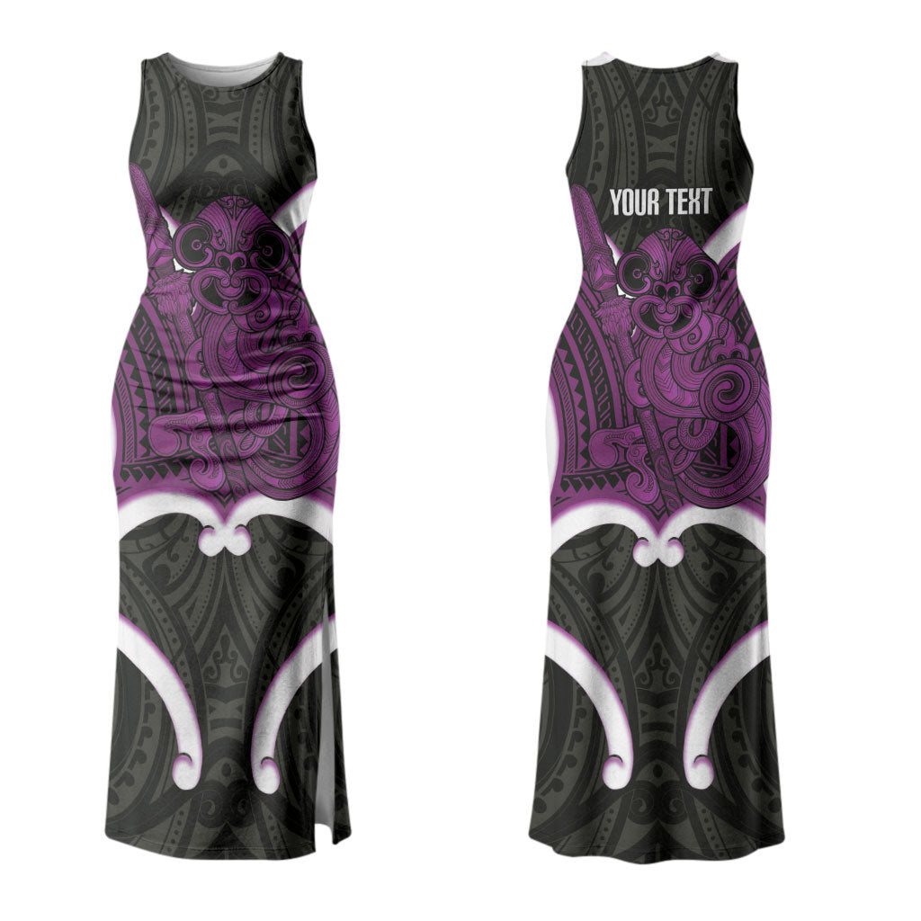 Waiporoporo Aotearoa Atua Tumatauenga Personalised Couples Matching Tank Maxi Dress and Hawaiian Shirt Maori God Of War Tiki With Taiaha