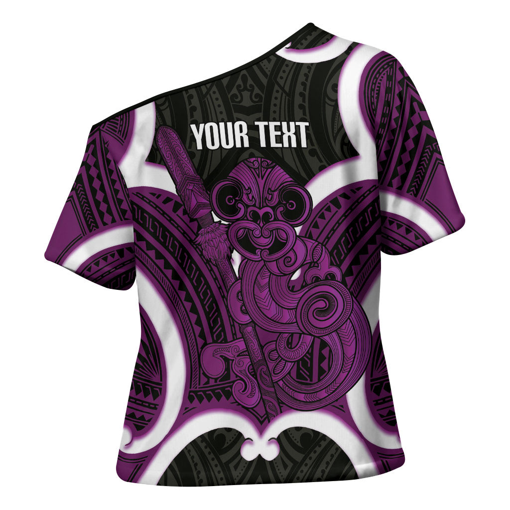 Waiporoporo Aotearoa Atua Tumatauenga Personalised Cross Shoulder Shirt Maori God Of War Tiki With Taiaha