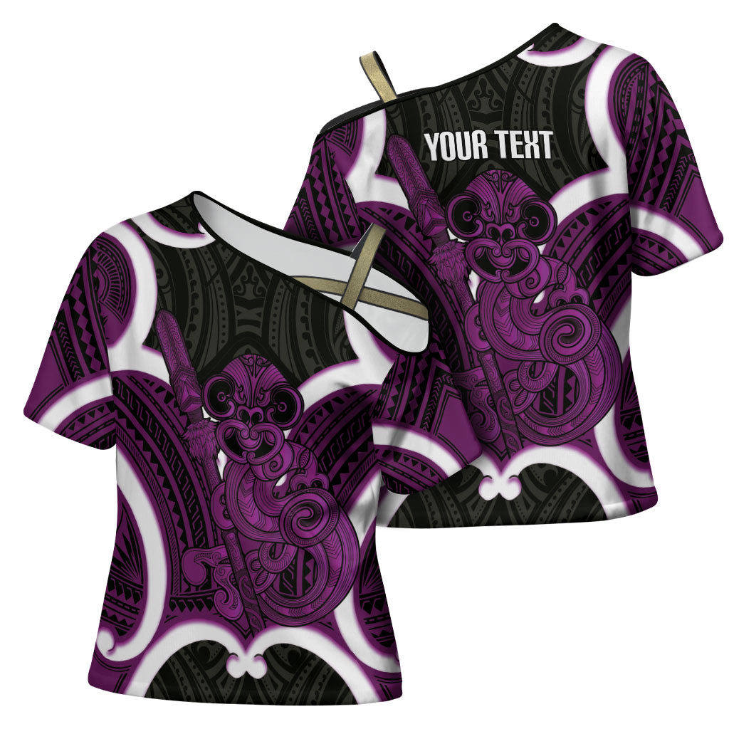 Waiporoporo Aotearoa Atua Tumatauenga Personalised Cross Shoulder Shirt Maori God Of War Tiki With Taiaha