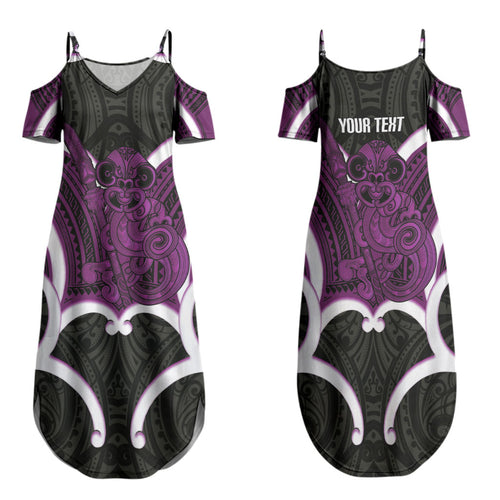 Waiporoporo Aotearoa Atua Tumatauenga Personalised Family Matching Summer Maxi Dress and Hawaiian Shirt Maori God Of War Tiki With Taiaha
