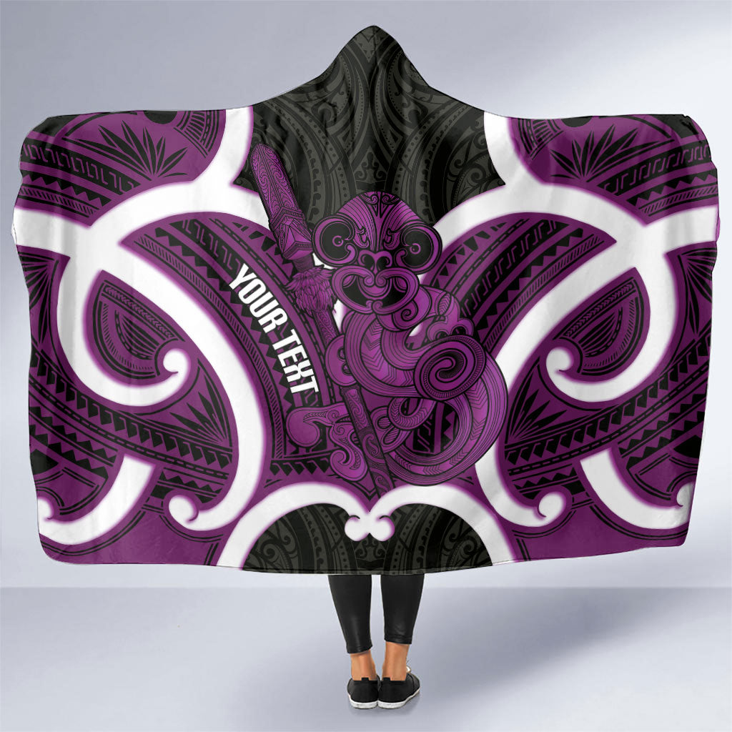 Waiporoporo Aotearoa Atua Tumatauenga Personalised Hooded Blanket Maori God Of War Tiki With Taiaha