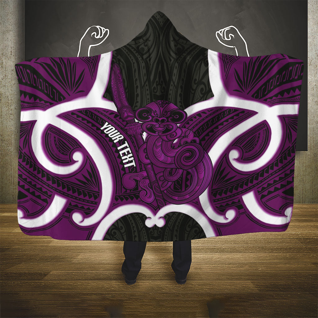 Waiporoporo Aotearoa Atua Tumatauenga Personalised Hooded Blanket Maori God Of War Tiki With Taiaha