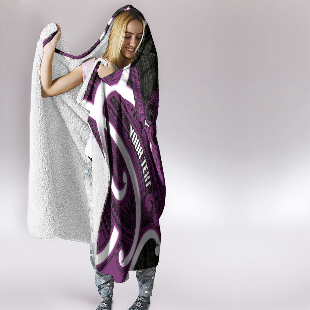 Waiporoporo Aotearoa Atua Tumatauenga Personalised Hooded Blanket Maori God Of War Tiki With Taiaha