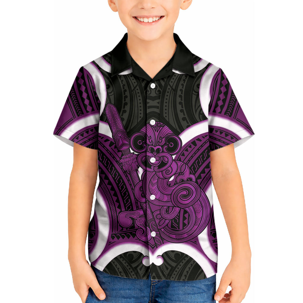 Waiporoporo Aotearoa Atua Tumatauenga Personalised Kid Hawaiian Shirt Maori God Of War Tiki With Taiaha