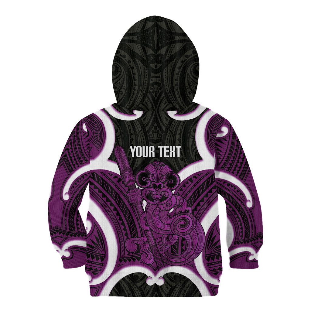 Waiporoporo Aotearoa Atua Tumatauenga Personalised Kid Hoodie Maori God Of War Tiki With Taiaha