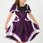Waiporoporo Aotearoa Atua Tumatauenga Personalised Kid Short Sleeve Dress Maori God Of War Tiki With Taiaha