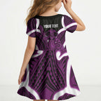 Waiporoporo Aotearoa Atua Tumatauenga Personalised Kid Short Sleeve Dress Maori God Of War Tiki With Taiaha