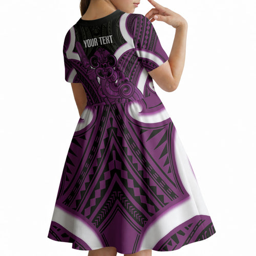 Waiporoporo Aotearoa Atua Tumatauenga Personalised Kid Short Sleeve Dress Maori God Of War Tiki With Taiaha