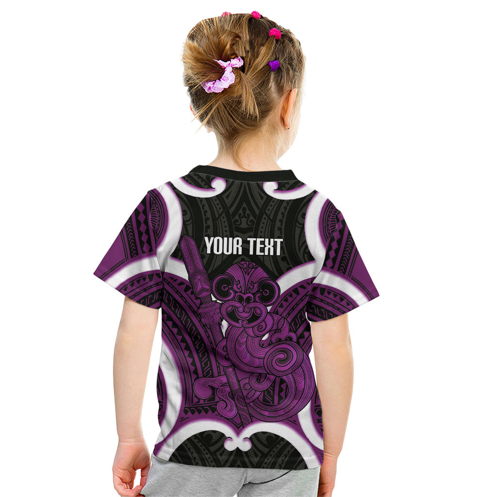 Waiporoporo Aotearoa Atua Tumatauenga Personalised Kid T Shirt Maori God Of War Tiki With Taiaha