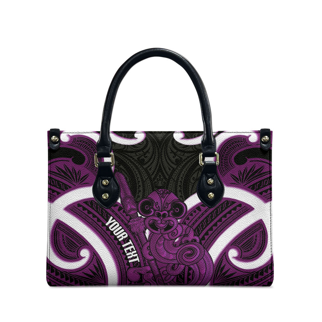 Waiporoporo Aotearoa Atua Tumatauenga Personalised Leather Bag Maori God Of War Tiki With Taiaha