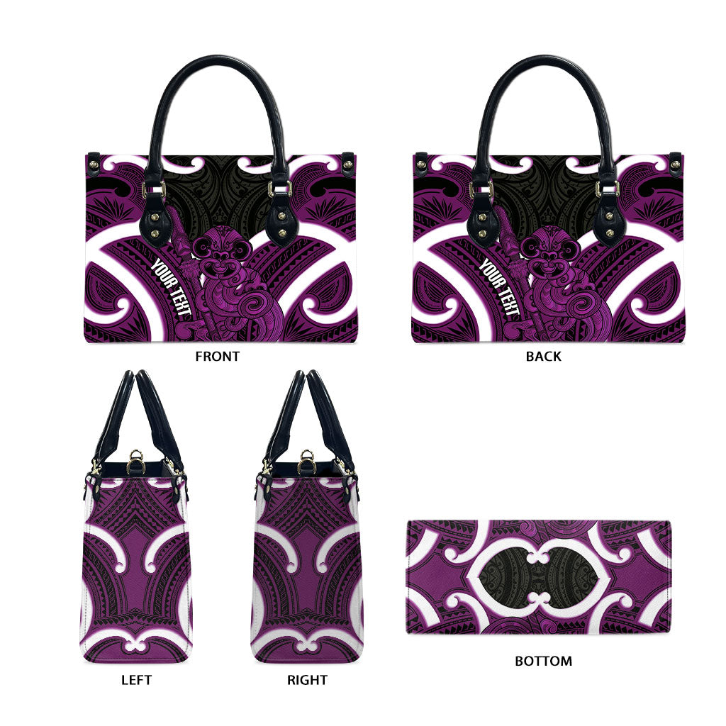 Waiporoporo Aotearoa Atua Tumatauenga Personalised Leather Bag Maori God Of War Tiki With Taiaha