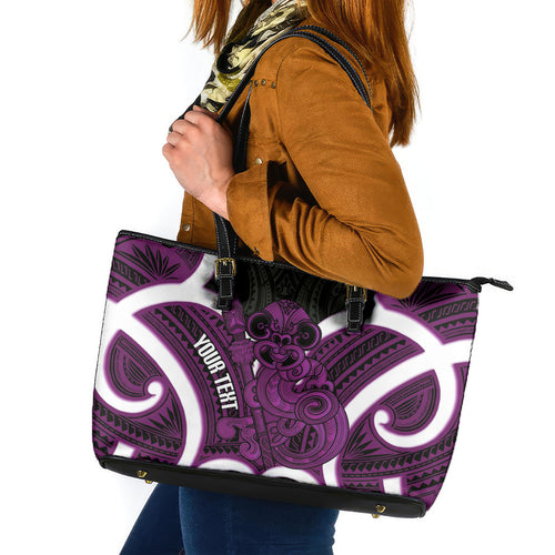 Waiporoporo Aotearoa Atua Tumatauenga Personalised Leather Tote Bag Maori God Of War Tiki With Taiaha