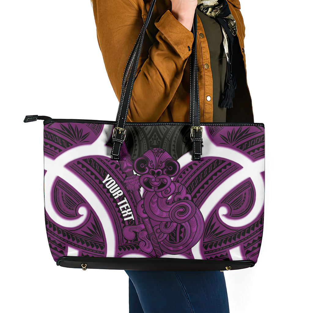 Waiporoporo Aotearoa Atua Tumatauenga Personalised Leather Tote Bag Maori God Of War Tiki With Taiaha