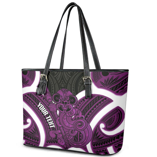 Waiporoporo Aotearoa Atua Tumatauenga Personalised Leather Tote Bag Maori God Of War Tiki With Taiaha
