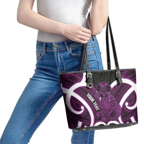 Waiporoporo Aotearoa Atua Tumatauenga Personalised Leather Tote Bag Maori God Of War Tiki With Taiaha