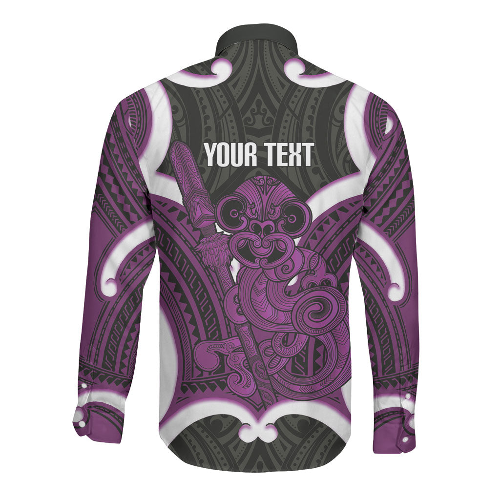 Waiporoporo Aotearoa Atua Tumatauenga Personalised Long Sleeve Button Shirt Maori God Of War Tiki With Taiaha