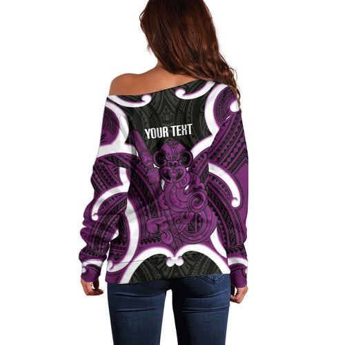Waiporoporo Aotearoa Atua Tumatauenga Personalised Off Shoulder Sweater Maori God Of War Tiki With Taiaha