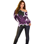 Waiporoporo Aotearoa Atua Tumatauenga Personalised Off Shoulder Sweater Maori God Of War Tiki With Taiaha