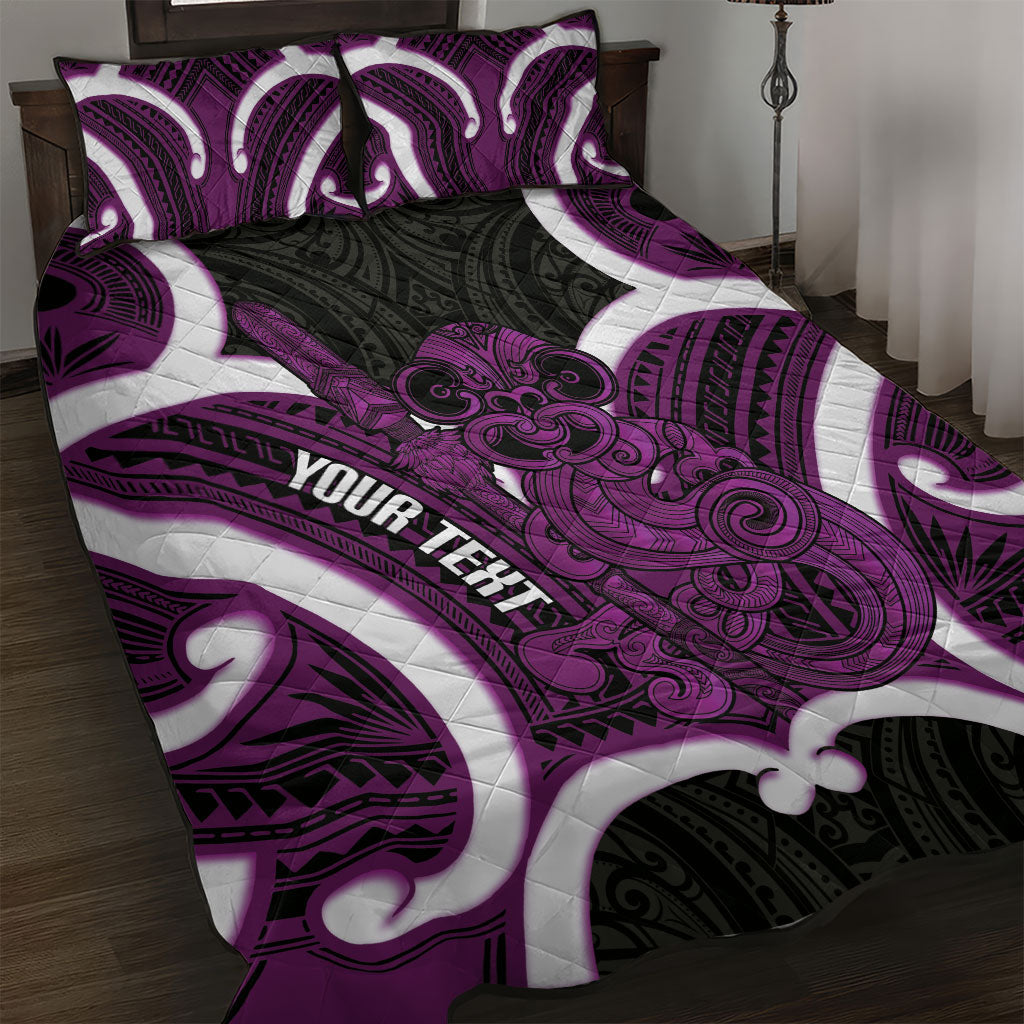 Waiporoporo Aotearoa Atua Tumatauenga Personalised Quilt Bed Set Maori God Of War Tiki With Taiaha