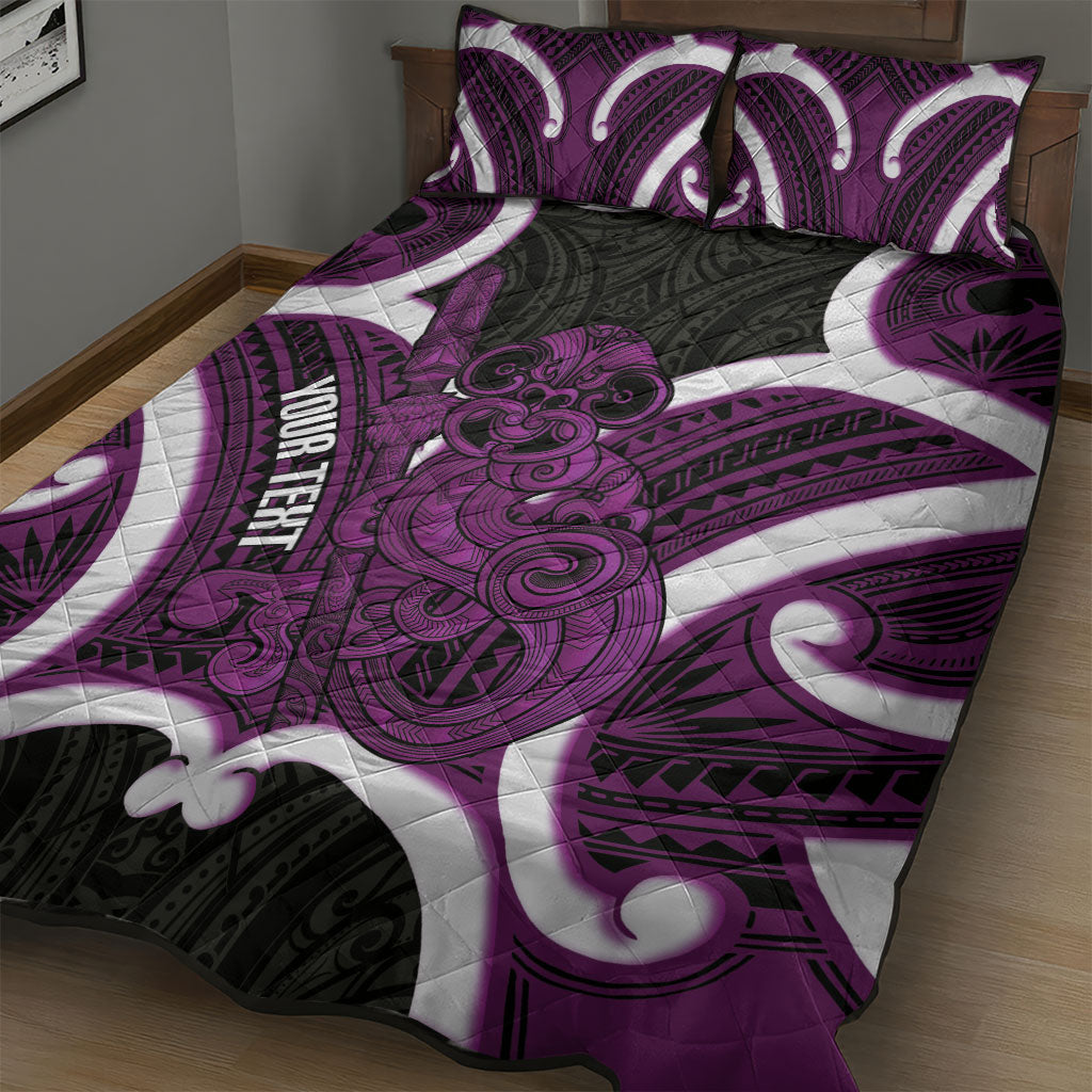Waiporoporo Aotearoa Atua Tumatauenga Personalised Quilt Bed Set Maori God Of War Tiki With Taiaha