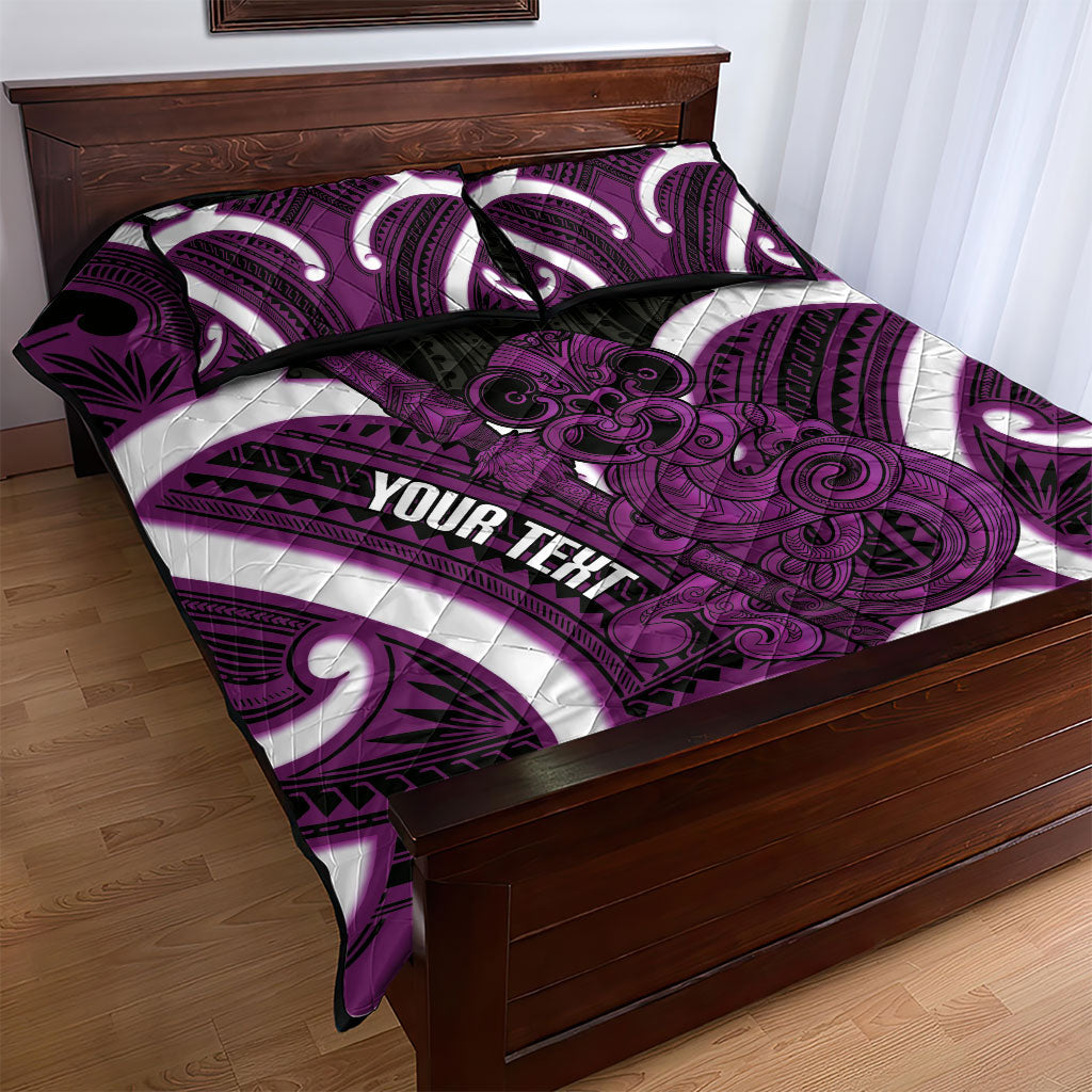 Waiporoporo Aotearoa Atua Tumatauenga Personalised Quilt Bed Set Maori God Of War Tiki With Taiaha