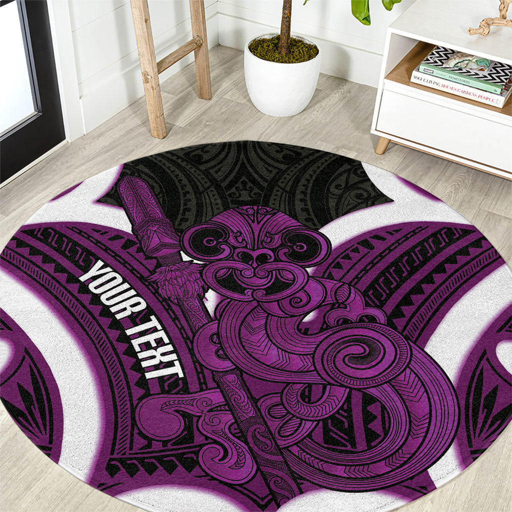 Waiporoporo Aotearoa Atua Tumatauenga Personalised Round Carpet Maori God Of War Tiki With Taiaha