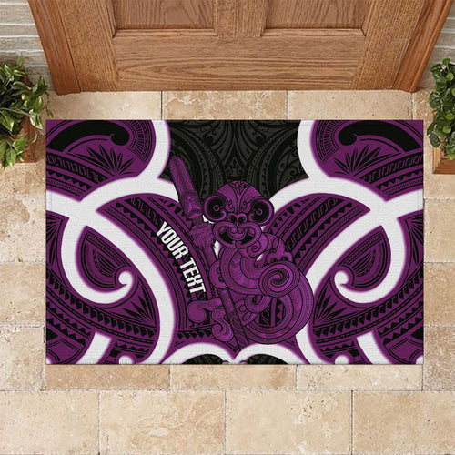 Waiporoporo Aotearoa Atua Tumatauenga Personalised Rubber Doormat Maori God Of War Tiki With Taiaha