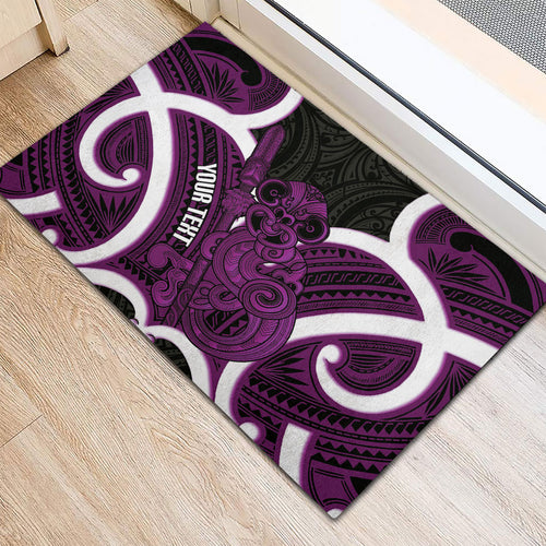 Waiporoporo Aotearoa Atua Tumatauenga Personalised Rubber Doormat Maori God Of War Tiki With Taiaha