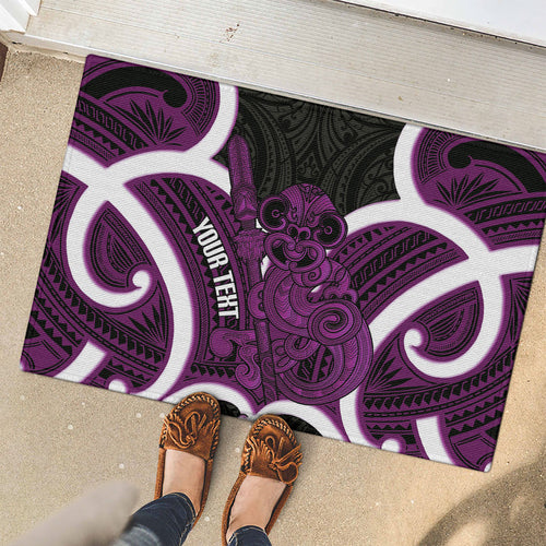 Waiporoporo Aotearoa Atua Tumatauenga Personalised Rubber Doormat Maori God Of War Tiki With Taiaha