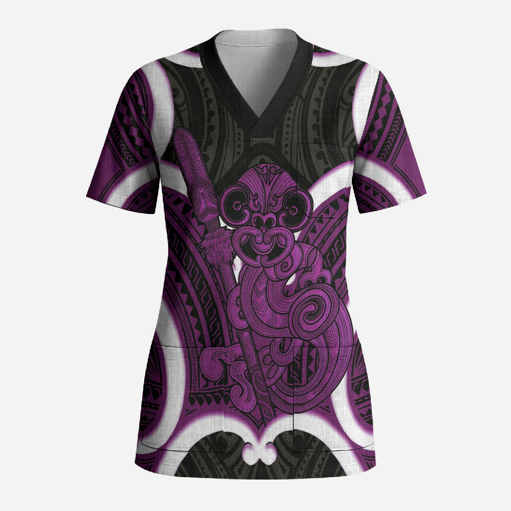 Waiporoporo Aotearoa Atua Tumatauenga Personalised Scrub Top Maori God Of War Tiki With Taiaha