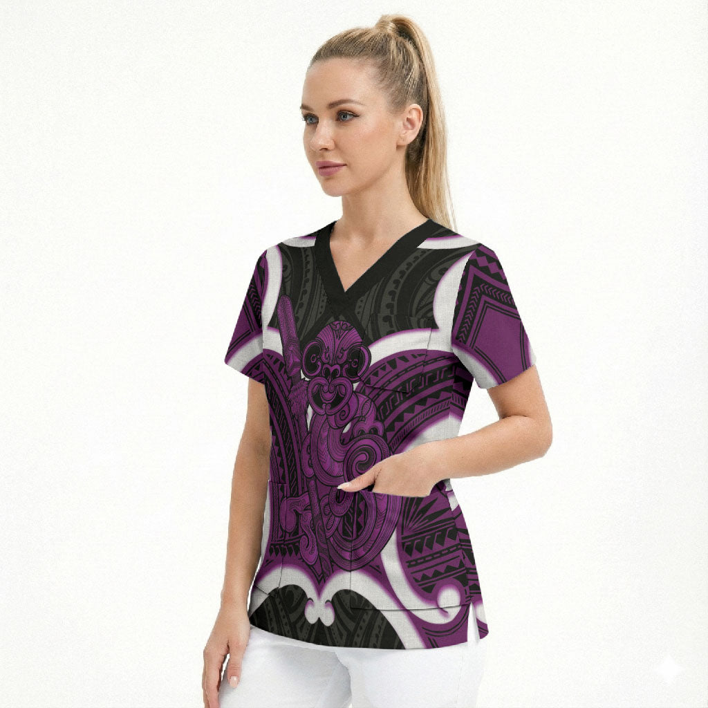 Waiporoporo Aotearoa Atua Tumatauenga Personalised Scrub Top Maori God Of War Tiki With Taiaha