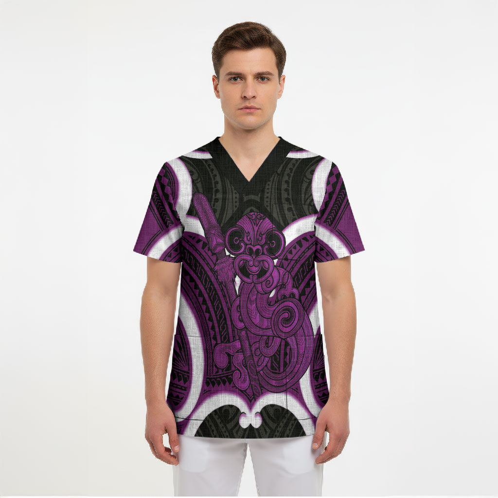 Waiporoporo Aotearoa Atua Tumatauenga Personalised Scrub Top Maori God Of War Tiki With Taiaha