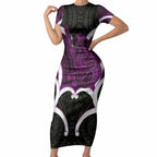 Waiporoporo Aotearoa Atua Tumatauenga Personalised Short Sleeve Bodycon Dress Maori God Of War Tiki With Taiaha