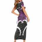 Waiporoporo Aotearoa Atua Tumatauenga Personalised Short Sleeve Bodycon Dress Maori God Of War Tiki With Taiaha