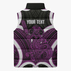 Waiporoporo Aotearoa Atua Tumatauenga Personalised Sleeveless Puffer Jacket Maori God Of War Tiki With Taiaha
