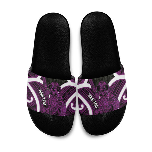 Waiporoporo Aotearoa Atua Tumatauenga Personalised Slide Sandals Maori God Of War Tiki With Taiaha