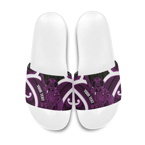 Waiporoporo Aotearoa Atua Tumatauenga Personalised Slide Sandals Maori God Of War Tiki With Taiaha