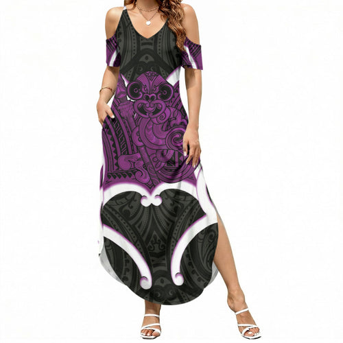 Waiporoporo Aotearoa Atua Tumatauenga Personalised Summer Maxi Dress Maori God Of War Tiki With Taiaha