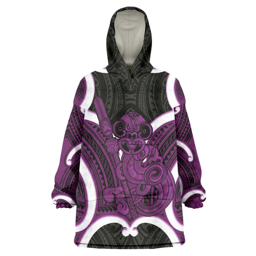 Waiporoporo Aotearoa Atua Tumatauenga Personalised Wearable Blanket Hoodie Maori God Of War Tiki With Taiaha