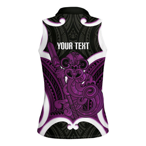 Waiporoporo Aotearoa Atua Tumatauenga Personalised Women Sleeveless Polo Shirt Maori God Of War Tiki With Taiaha