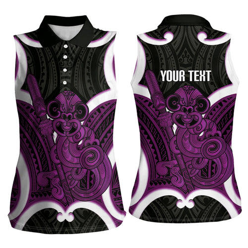 Waiporoporo Aotearoa Atua Tumatauenga Personalised Women Sleeveless Polo Shirt Maori God Of War Tiki With Taiaha
