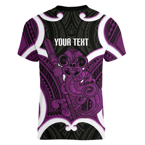 Waiporoporo Aotearoa Atua Tumatauenga Personalised Women V-Neck T-Shirt Maori God Of War Tiki With Taiaha
