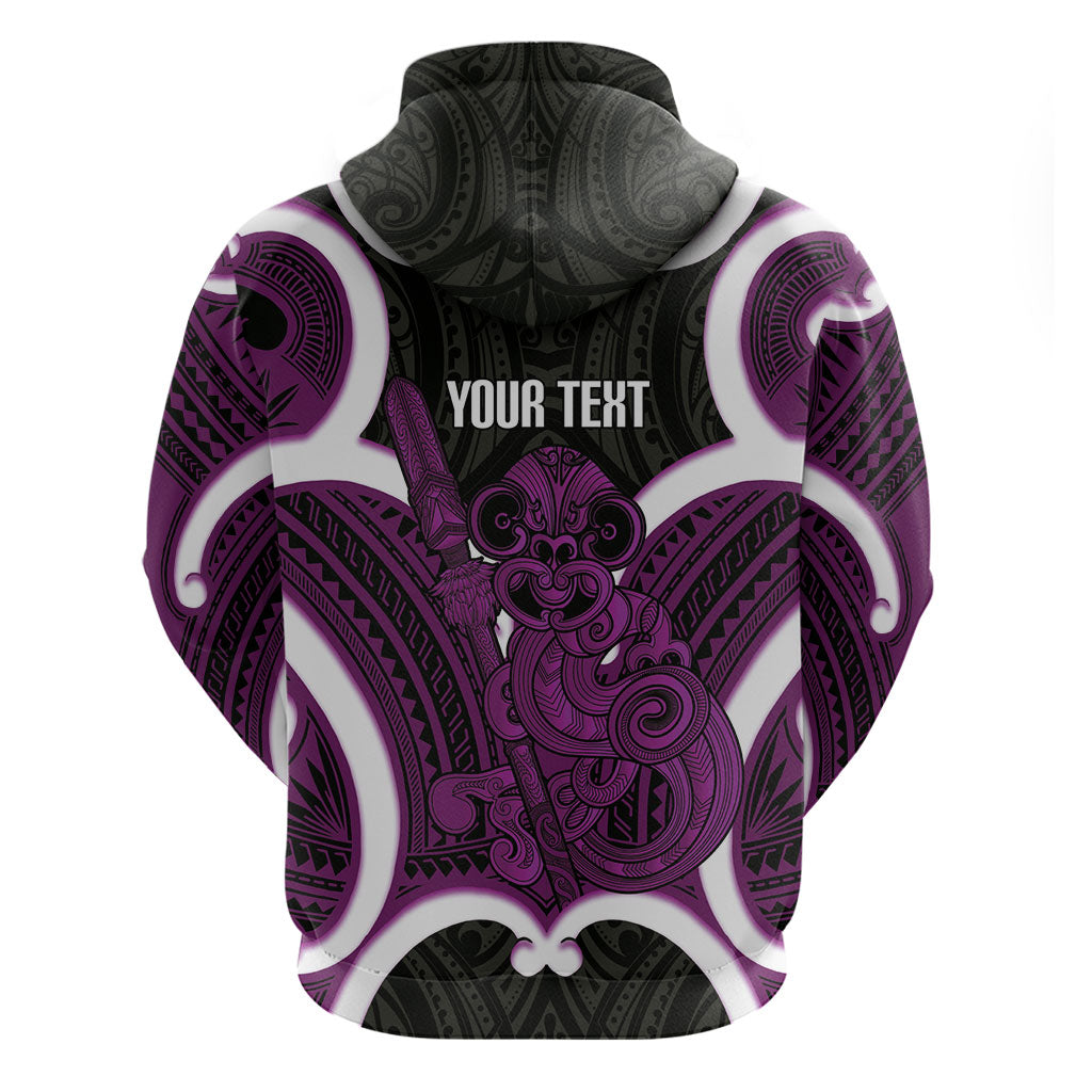 Waiporoporo Aotearoa Atua Tumatauenga Personalised Zip Hoodie Maori God Of War Tiki With Taiaha