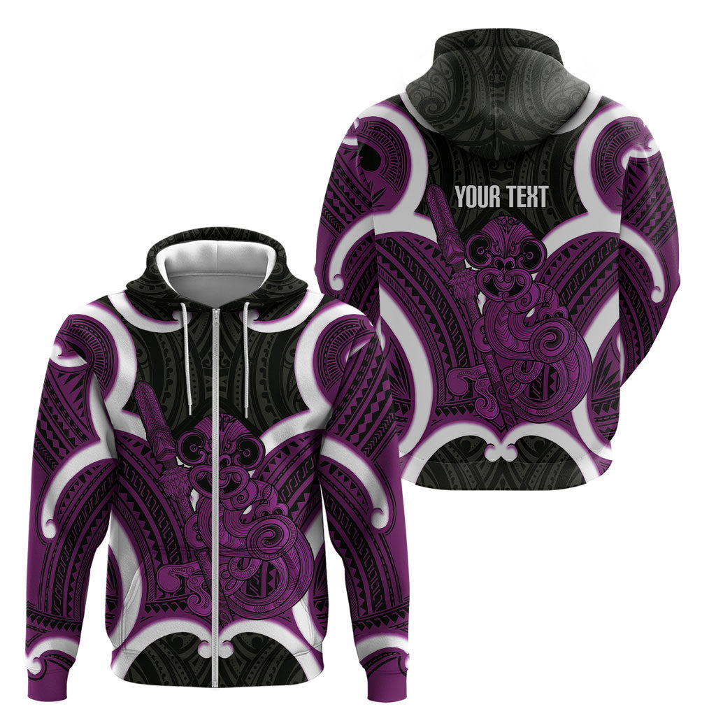 Waiporoporo Aotearoa Atua Tumatauenga Personalised Zip Hoodie Maori God Of War Tiki With Taiaha